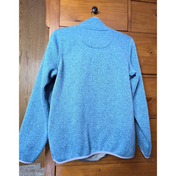 L.L Bean Pullover Sweater Size Medium Teal Snap Collar Fleece Long Sleeve - Picture 2 of 6